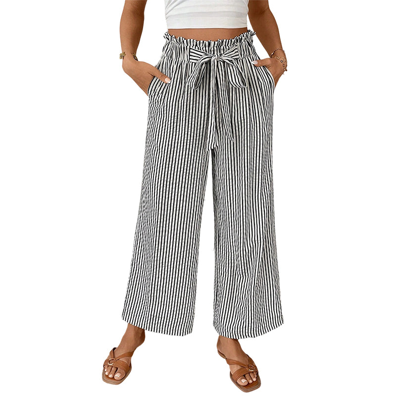 Pantalon Femme Taille Haute Coton Coupe Large