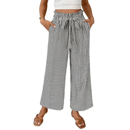 Pantalon Femme Taille Haute Coton Coupe Large