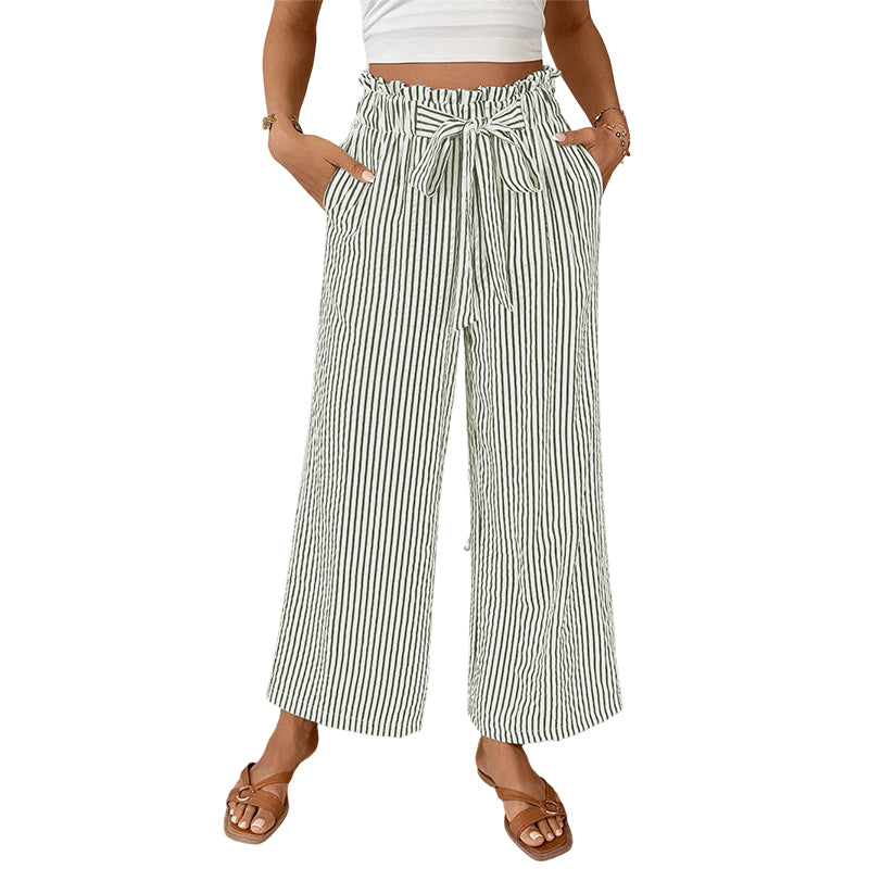 Pantalon Femme Taille Haute Coton Coupe Large