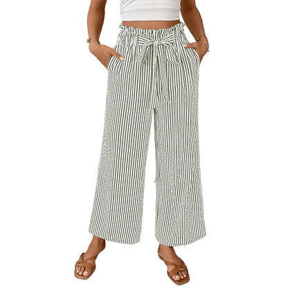 Pantalon Femme Taille Haute Coton Coupe Large