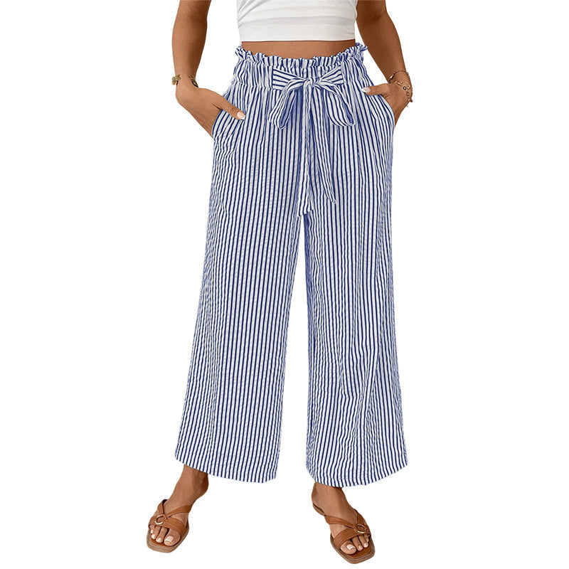 Pantalon Femme Taille Haute Coton Coupe Large
