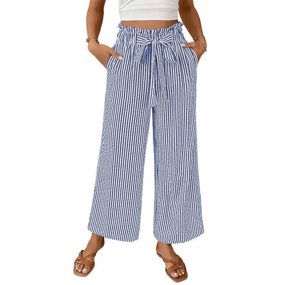 Pantalon Femme Taille Haute Coton Coupe Large