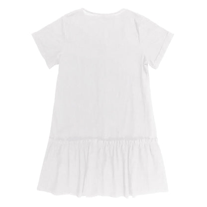 Robe courte Femme Coton Lin Boutons Ourlet Volanté