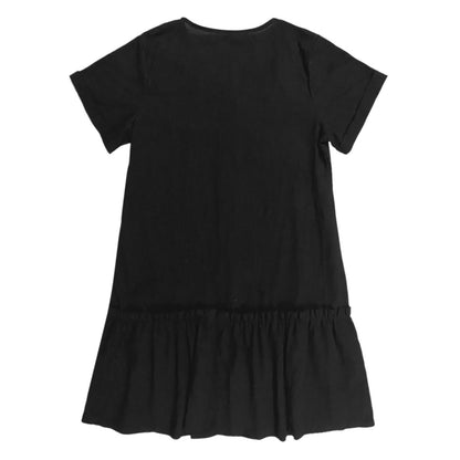 Robe courte Femme Coton Lin Boutons Ourlet Volanté