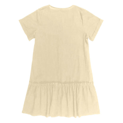 Robe courte Femme Coton Lin Boutons Ourlet Volanté