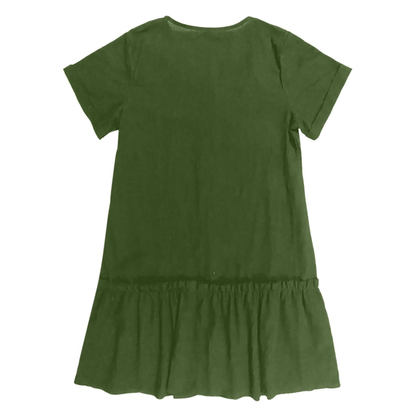Robe courte Femme Coton Lin Boutons Ourlet Volanté