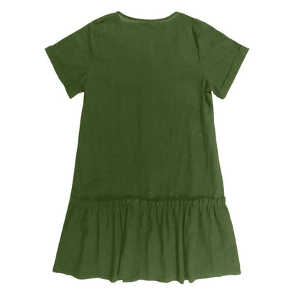 Robe courte Femme Coton Lin Boutons Ourlet Volanté