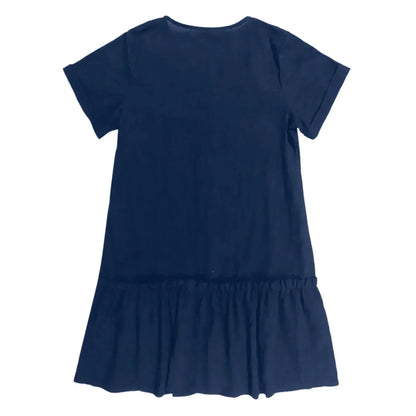 Robe courte Femme Coton Lin Boutons Ourlet Volanté