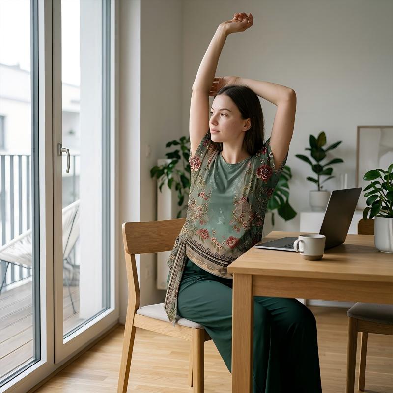 Ensemble Femme Haut Imprimé et Pantalon Large Coupe Ample