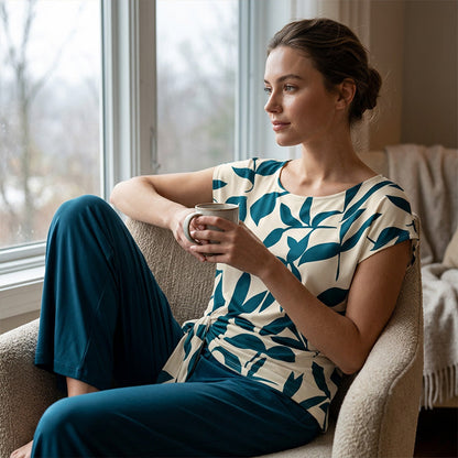 Ensemble Femme Haut Imprimé et Pantalon Large Coupe Ample