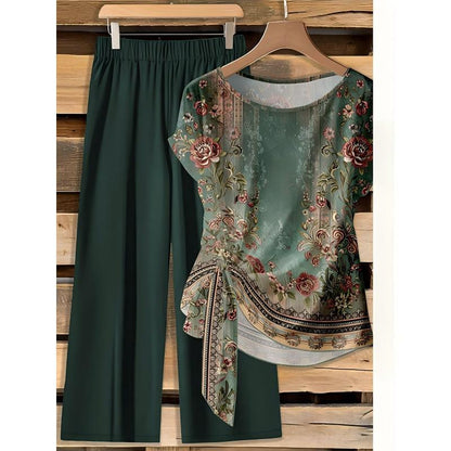 Ensemble Femme Haut Imprimé et Pantalon Large Coupe Ample