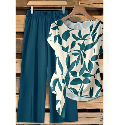 Ensemble Femme Haut Imprimé et Pantalon Large Coupe Ample