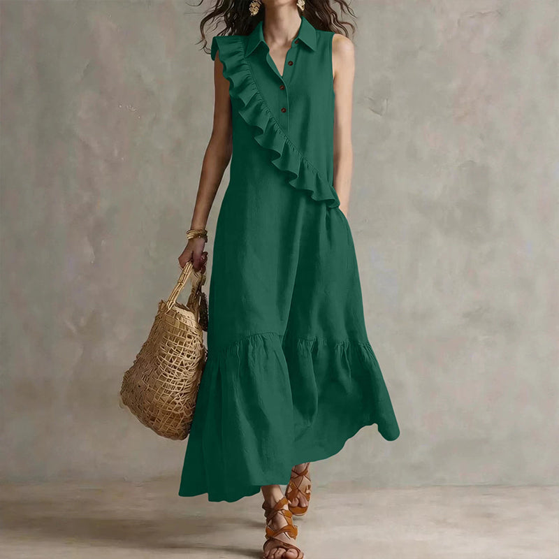 Robe longue Femme Volants Asymétriques Col Polo