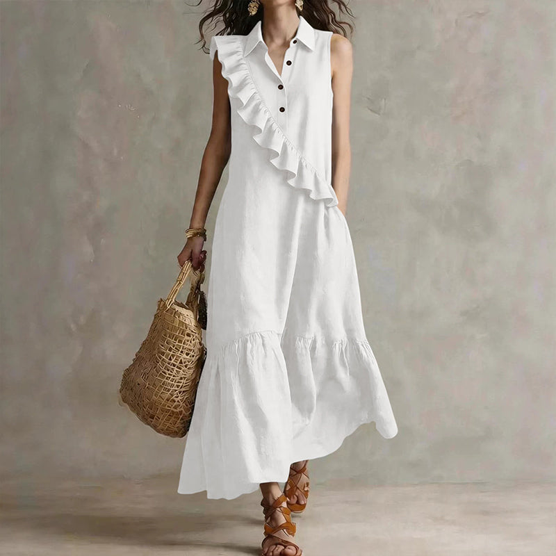 Robe longue Femme Volants Asymétriques Col Polo - PanierRoyale