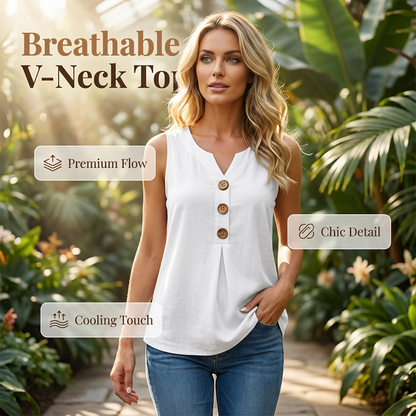 Débardeur Femme Col en V Boutons Décoratifs Coupe Ajustée