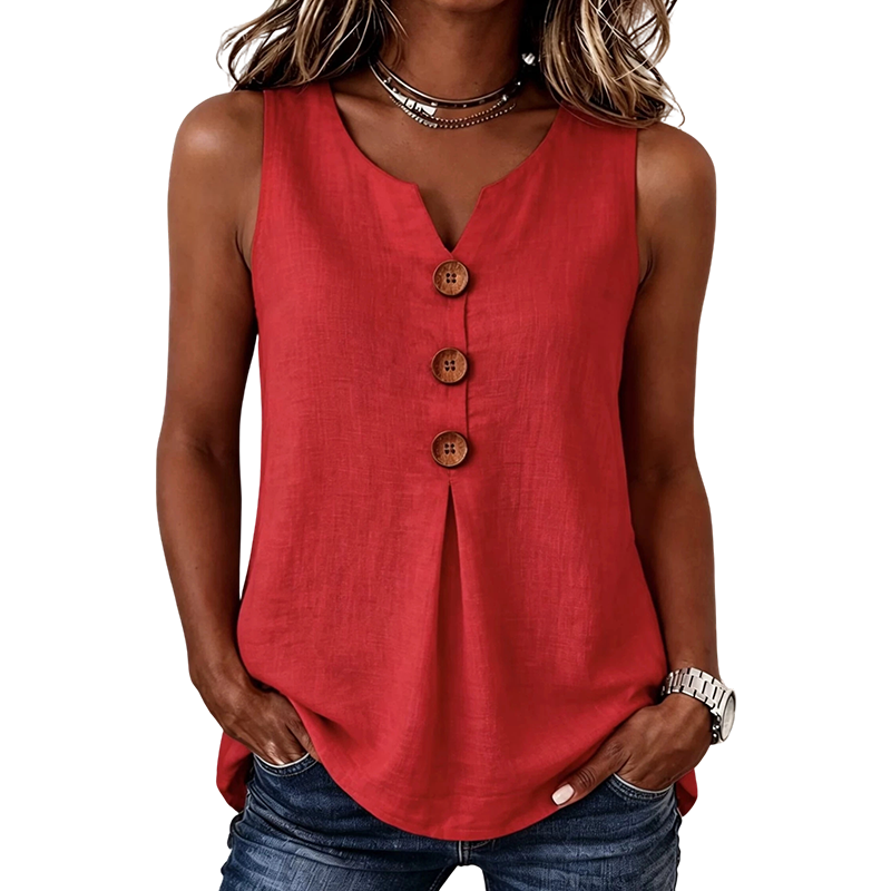 Débardeur Femme Col en V Boutons Décoratifs Coupe Ajustée - PanierRoyale