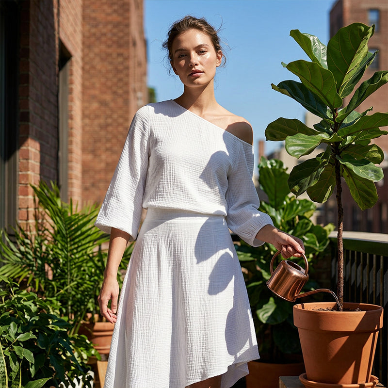 Ensemble Femme Jupe Asymétrique Fluide Coupe Ample