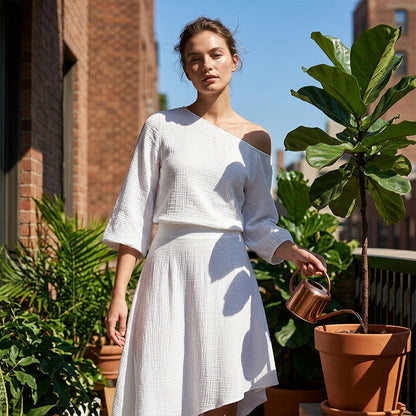 Ensemble Femme Jupe Asymétrique Fluide Coupe Ample