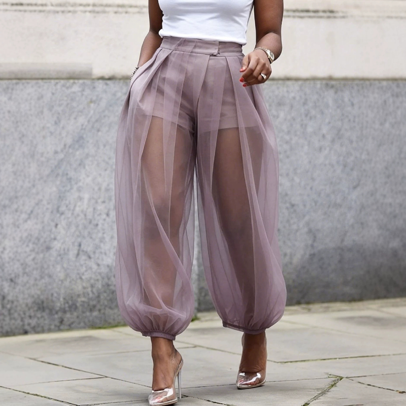 Pantalon Femme Mesh Transparent avec Short Intégré