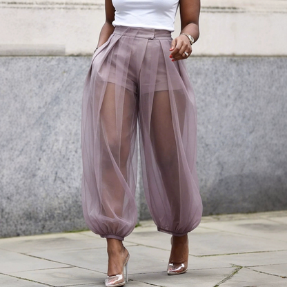 Pantalon Femme Mesh Transparent avec Short Intégré