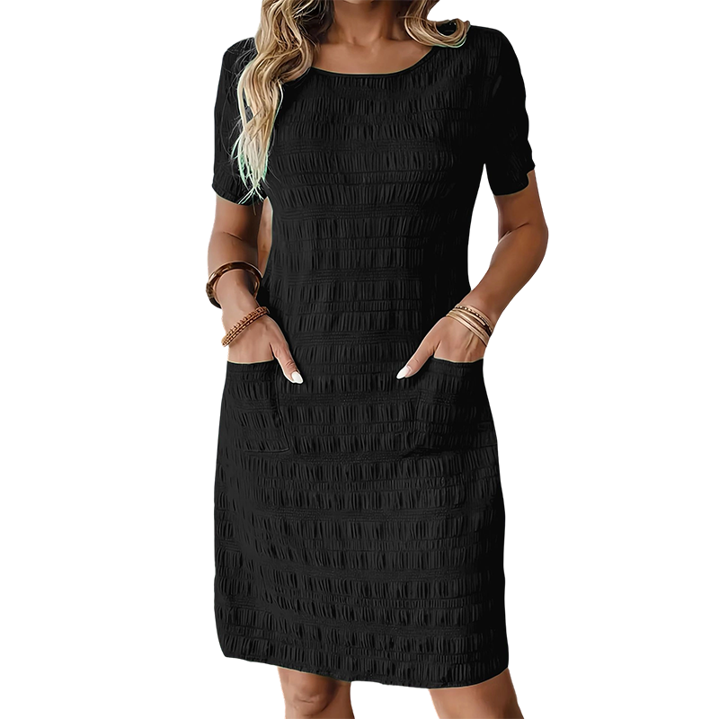 Robe Femme Texturée Poches Coupe Droite Confortable
