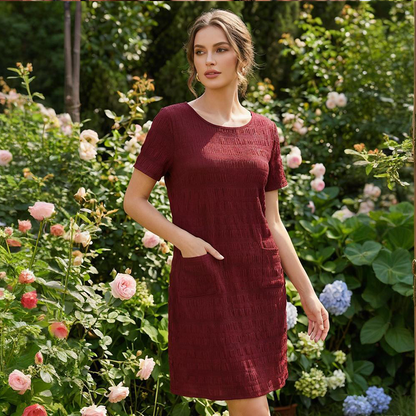 Robe Femme Texturée Poches Coupe Droite Confortable