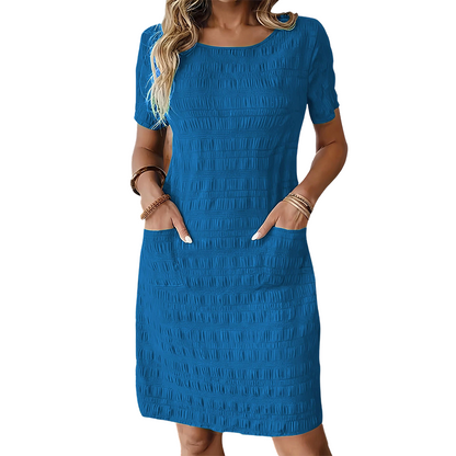 Robe Femme Texturée Poches Coupe Droite Confortable