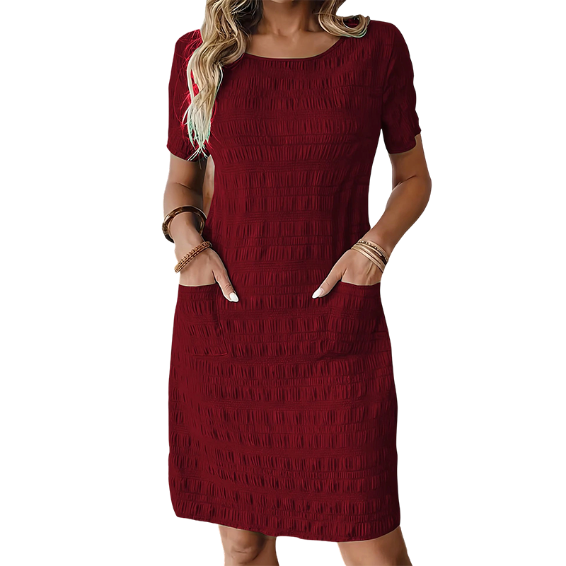 Robe Femme Texturée Poches Coupe Droite Confortable