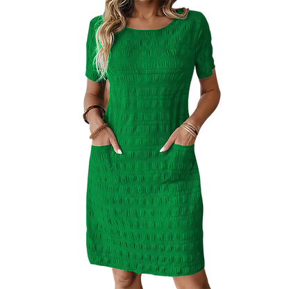 Robe Femme Texturée Poches Coupe Droite Confortable