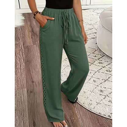 Pantalon Femme Fluide Dentelle Latérale Cordon Taille Ajustable