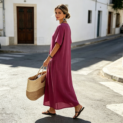 Robe maxi Femme Coton Lin Boutons Poches