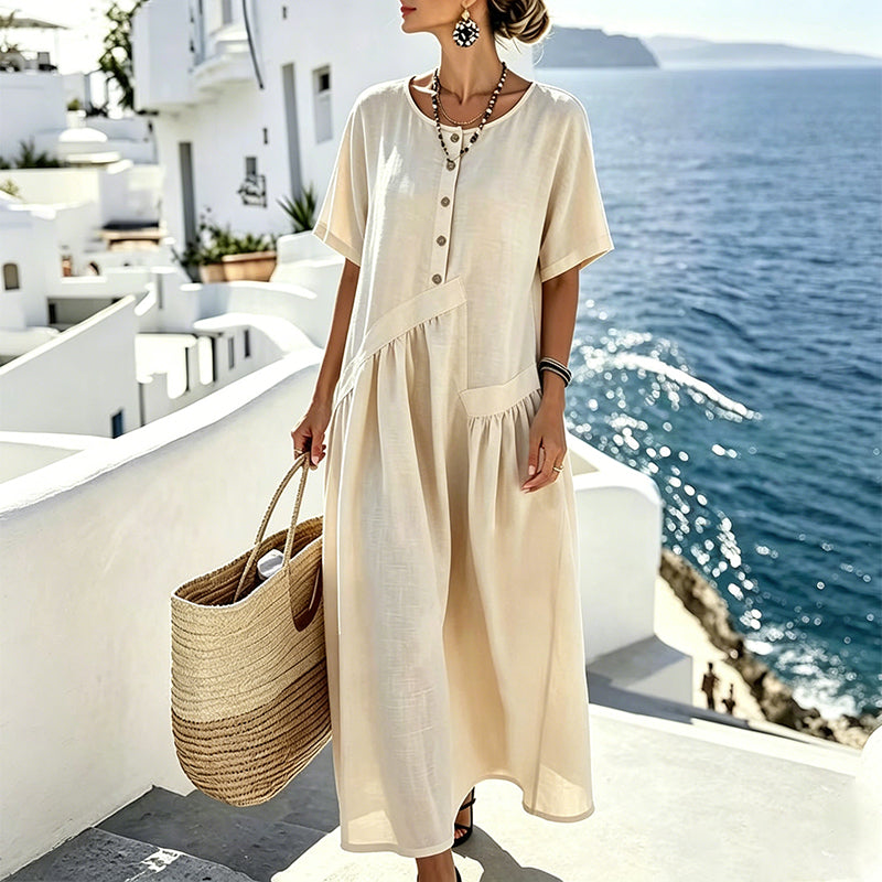Robe maxi Femme Coton Lin Boutons Poches