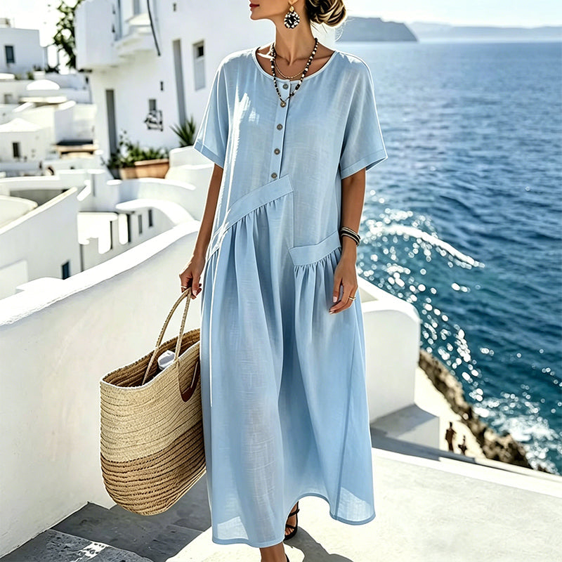Robe maxi Femme Coton Lin Boutons Poches - PanierRoyale