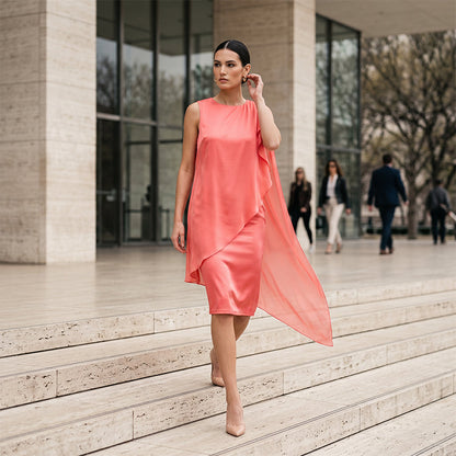 Robe Femme Mousseline Sans Manches Ourlet Asymétrique