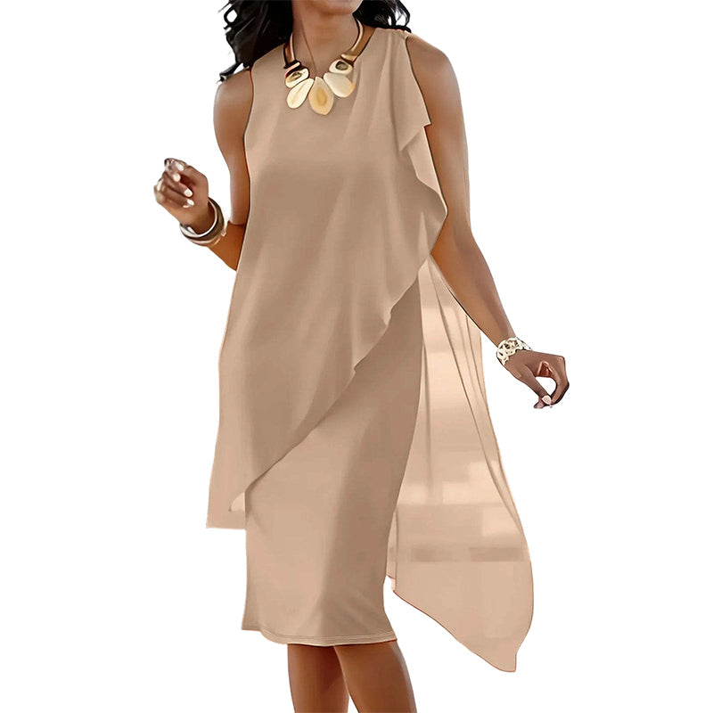Robe Femme Mousseline Sans Manches Ourlet Asymétrique