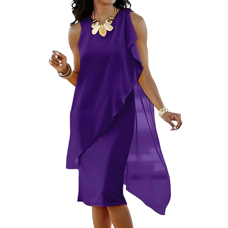 Robe Femme Mousseline Sans Manches Ourlet Asymétrique