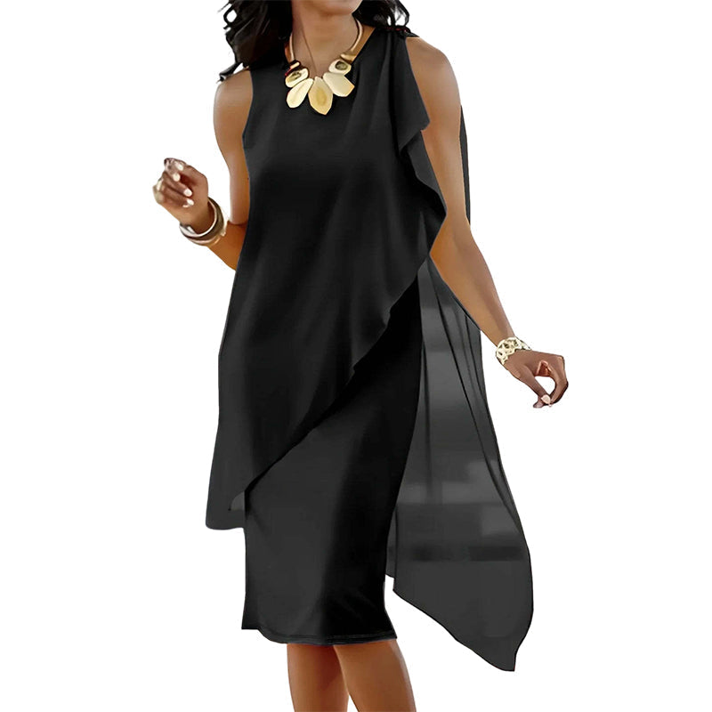 Robe Femme Mousseline Sans Manches Ourlet Asymétrique