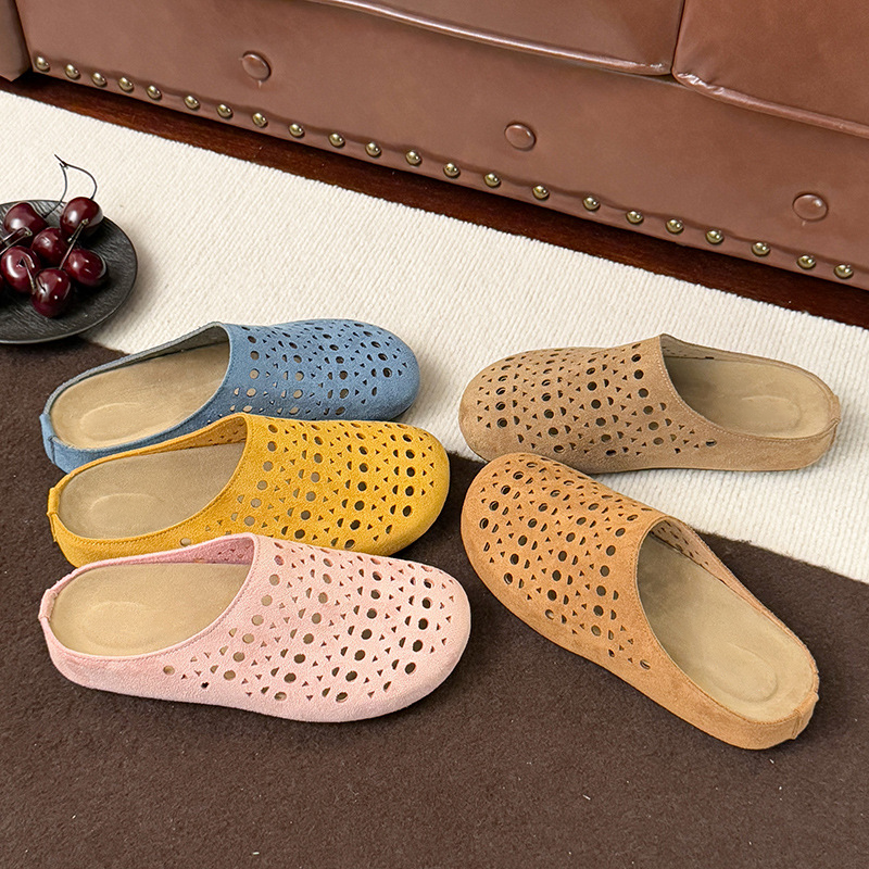 Chaussons Femme Suède Artificiel Ajourés à Enfiler