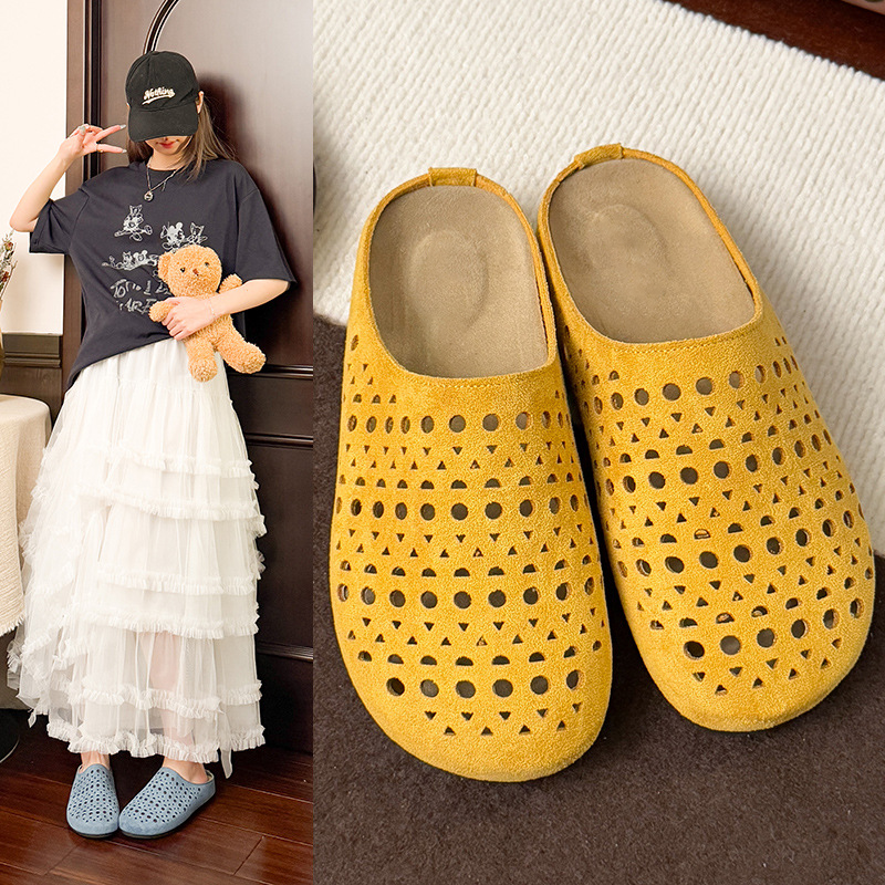Chaussons Femme Suède Artificiel Ajourés à Enfiler
