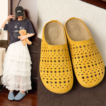 Chaussons Femme Suède Artificiel Ajourés à Enfiler