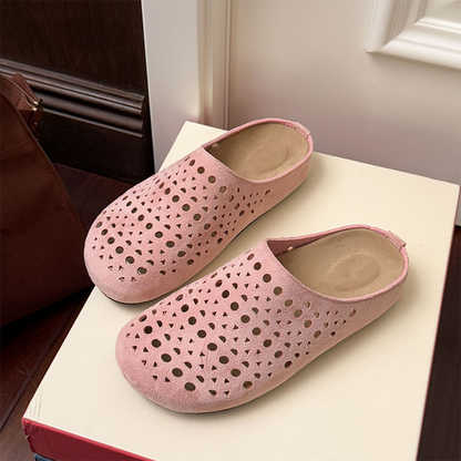 Chaussons Femme Suède Artificiel Ajourés à Enfiler - PanierRoyale