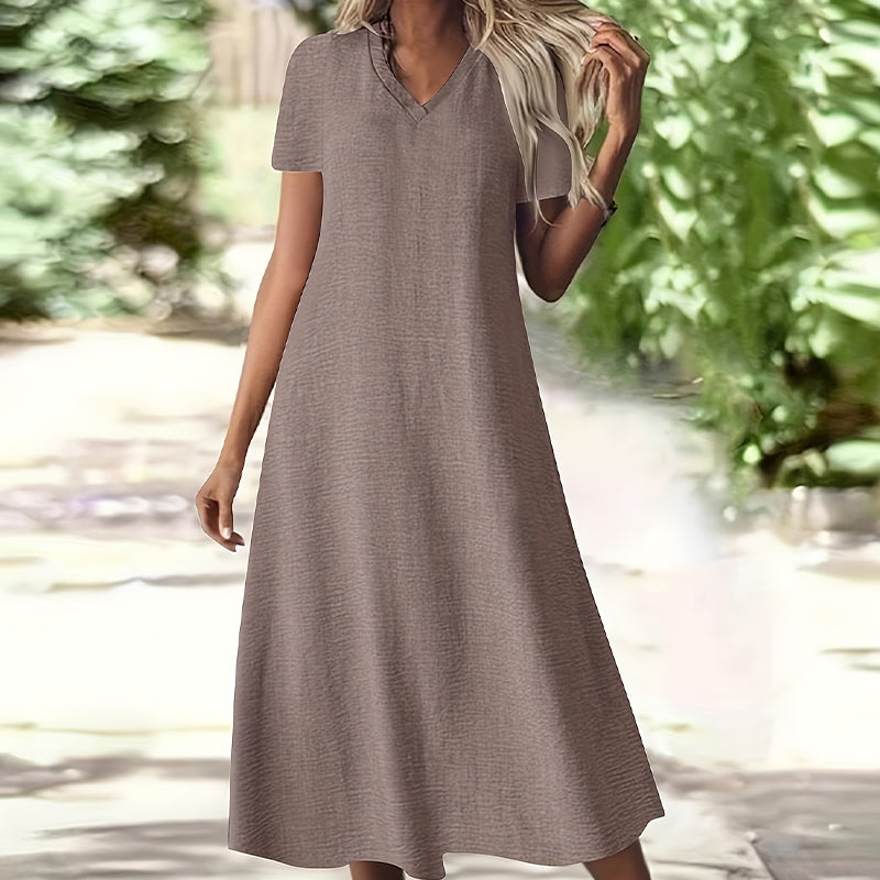 Robe maxi Femme Fluide Col en V Manches Courtes Poches