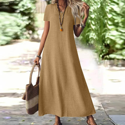 Robe maxi Femme Fluide Col en V Manches Courtes Poches