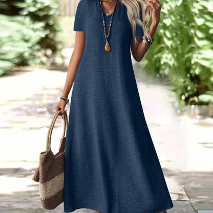 Robe maxi Femme Fluide Col en V Manches Courtes Poches