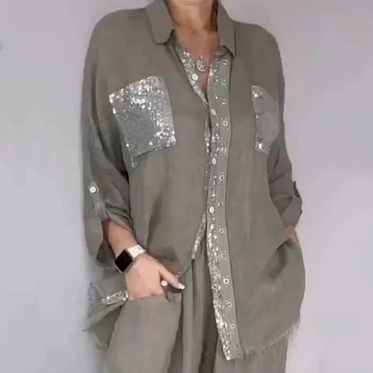 Ensemble Femme Blouse Fluide et Pantalon Large Coupe Ample