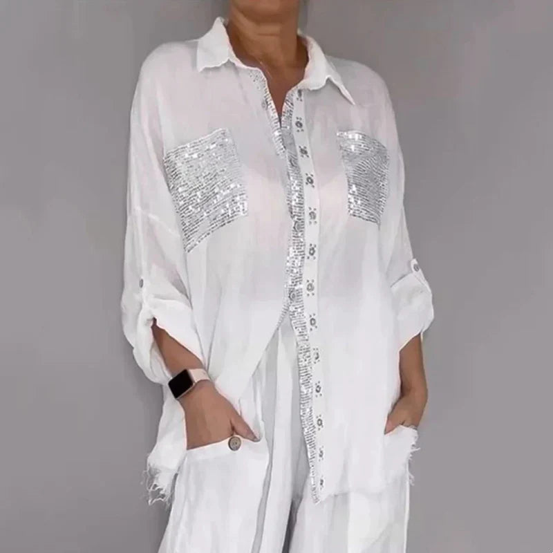 Ensemble Femme Blouse Fluide et Pantalon Large Coupe Ample