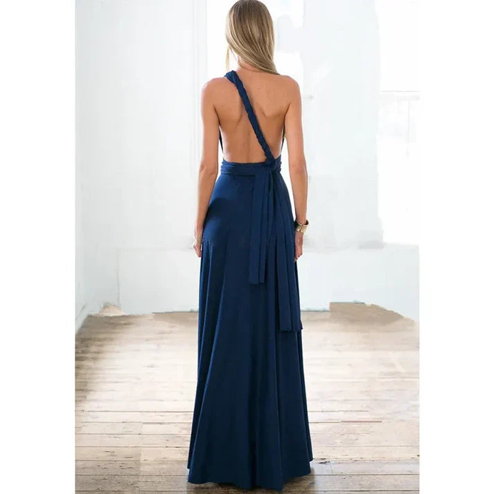 Robe Longue Femme Élégante Col V Détachable