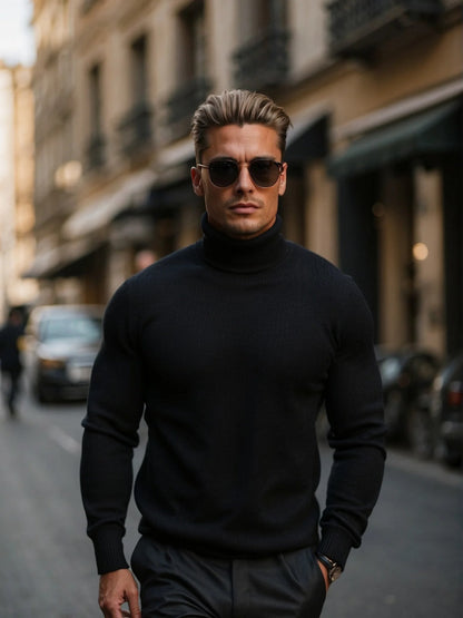 Pull Homme Col Montant Noir Classique - PanierRoyale