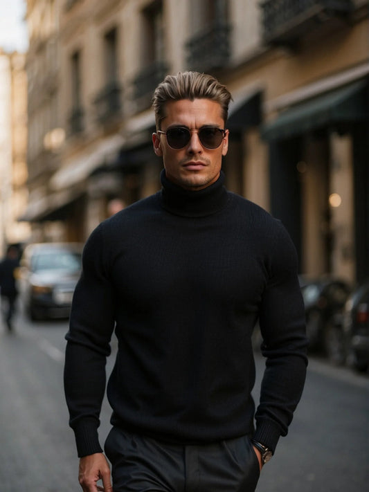 Pull Homme Col Montant Noir Classique - PanierRoyale