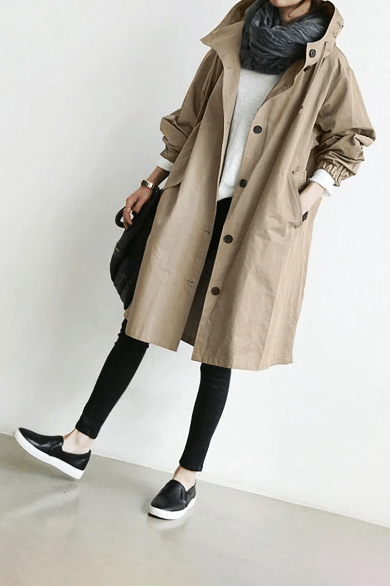 Veste femme longue à capuche avec fermeture éclair